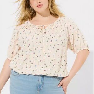 Torrid Washable Crinkle Flowers & Bees Gauze Blouson Short Sleeve Crop Top 3X